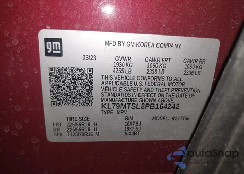 2023 Chevrolet Trailblazer Fwd Rs из США, поврежденный, VIN KL79MTSL8PB164242